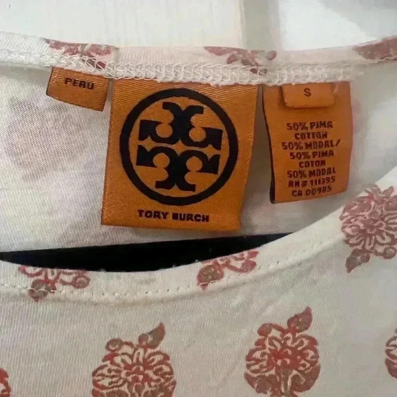 Tory Burch Cream and Orange Paisley Short Sleeve Tee - Picture 4 of 5